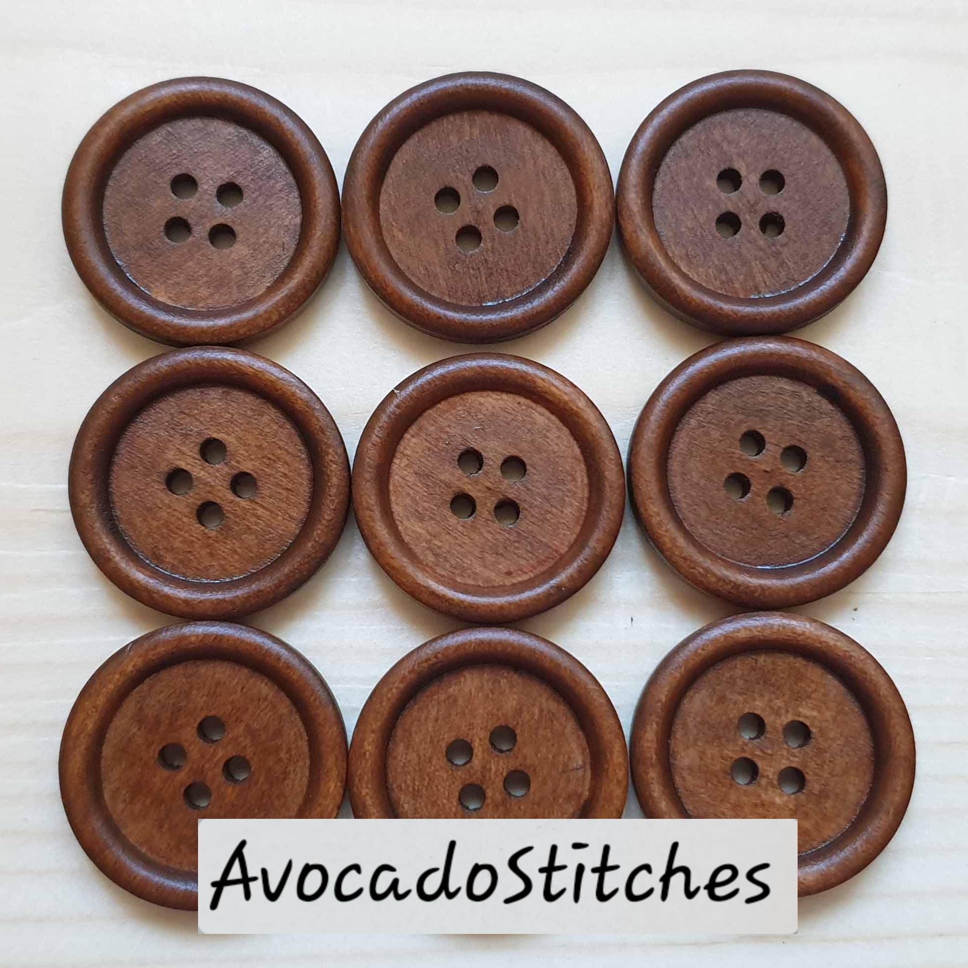 20 PC Dark Brown Wood Buttons - 35mm (1-3/8 Inch) 4 Hole Sewing Buttons For Scrapbooking & Craft Projects