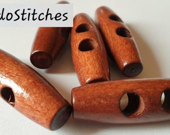 Clearance // WOODEN TOGGLE Russet Brown (Truncated) / 40mm / Set of 6 buttons / Wooden Toggle Buttons / Sewing Buttons