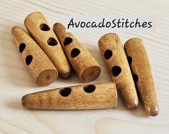 WOODEN TOGGLE CARAMEL Brown (Horn-shaped) / 50mm - 4 buttons / Wooden Toggle Buttons / Sewing Buttons