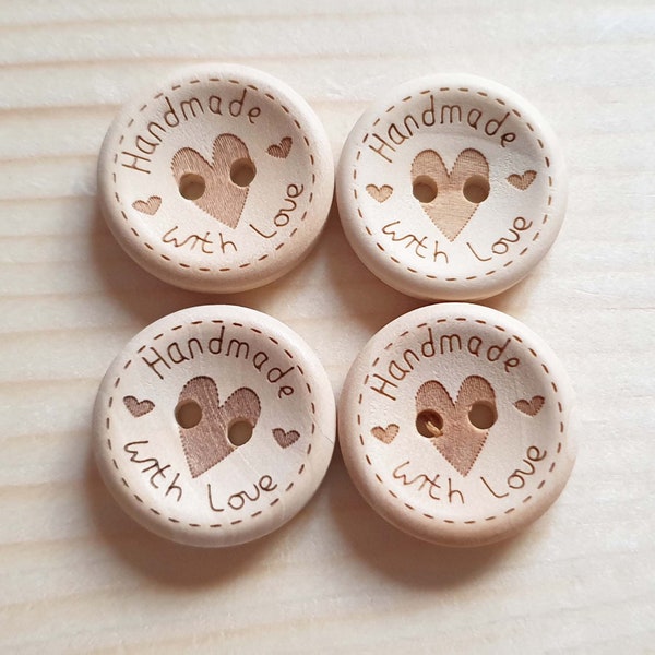 HANDMADE with Love Dash Heart/ 15-25mm / Set of 10 buttons / Unvarnished Wooden Buttons / Sewing Buttons