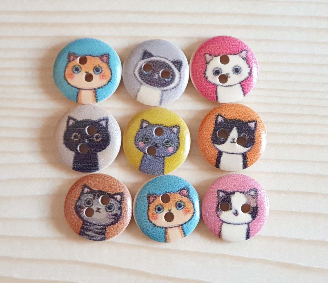 CAT FAMILY / 15mm - 8 Buttons / Wooden Buttons / Sewing Buttons - Etsy