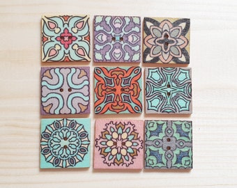 PASTEL MANDALA TILE / 25*25mm / Wooden Buttons / Sewing Buttons