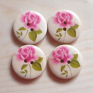 PASTEL PINK ROSE / 25mm / Set of 6 buttons / Wooden Buttons / Sewing Buttons