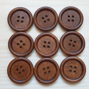 4-HOLE COFFEE BROWN / 10-25mm / Set of 10 buttons / Wooden Buttons / Sewing Buttons