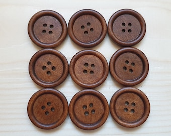 4-HOLE COFFEE BROWN / 10-25mm / Set of 10 buttons / Wooden Buttons / Sewing Buttons