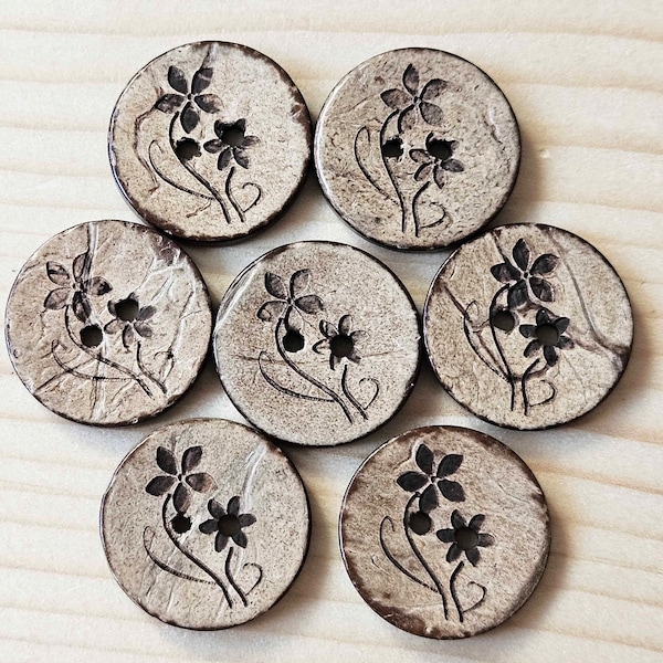 AvoDesigns COCO MOM & ME Daisies / 15-20mm / Set of 6 buttons / Coconut Buttons / Sewing Buttons