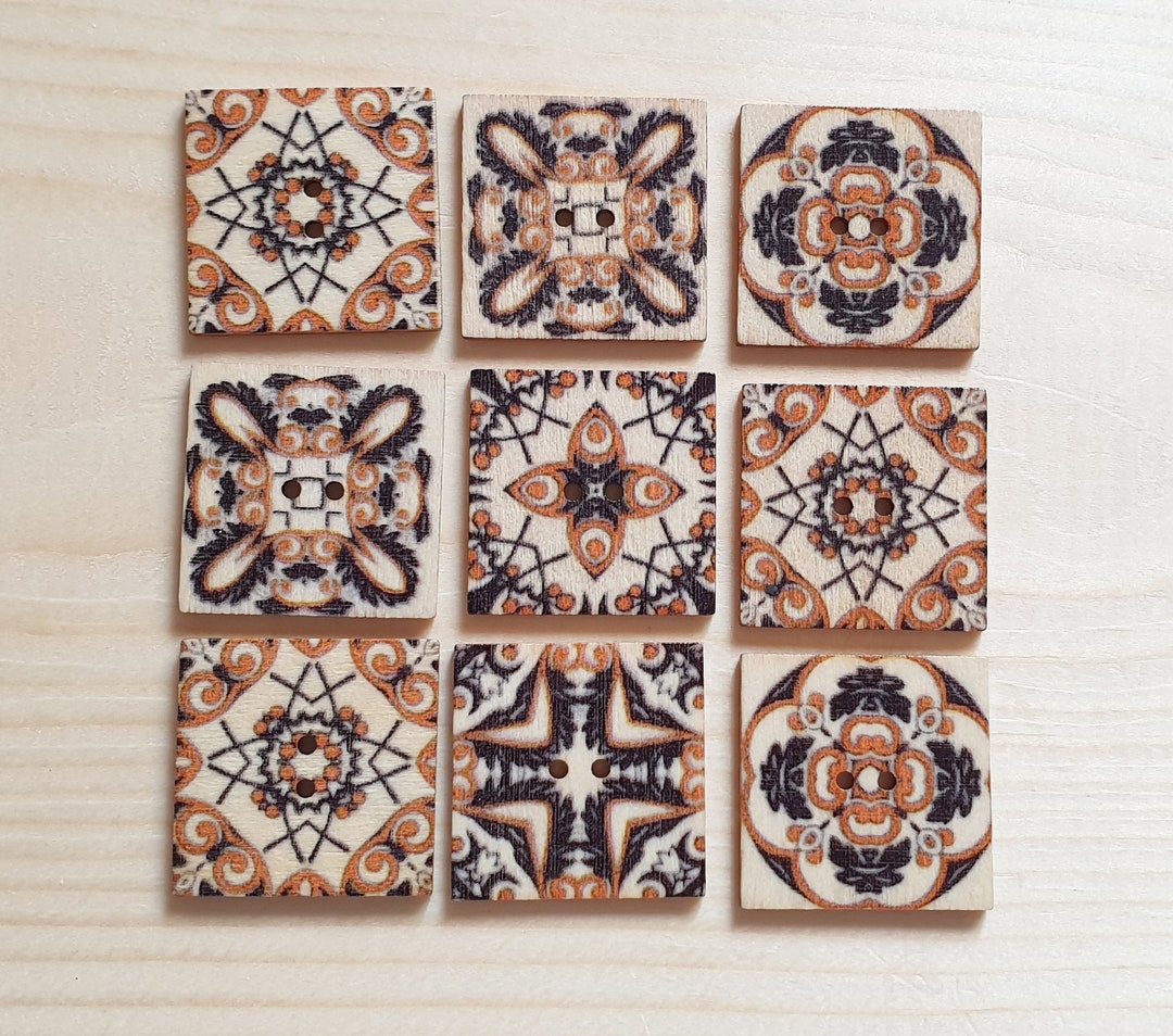 MANDALA TILE / 20-25mm / 8 Buttons / Wooden Buttons / Sewing Buttons - Etsy