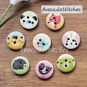 BABY ANIMALS / Wooden Buttons / 15mm (Set of 8)