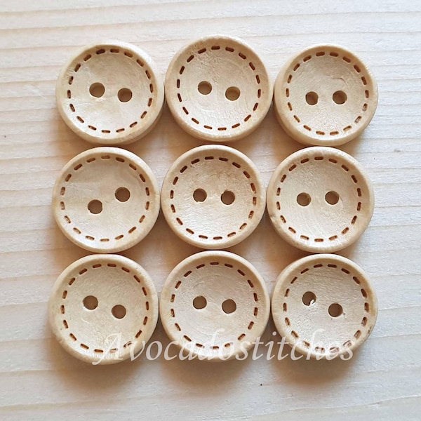 DASH / Beige Cream 2-Hole Wooden Buttons / 11.5-38mm