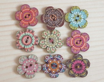 FLOWER ART / 15-25mm / Wooden Buttons / Sewing Buttons