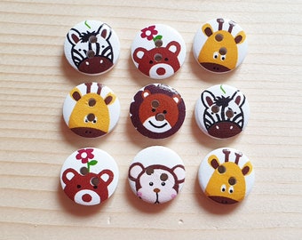 ZOO ANIMAL / 15mm / Set of 8 buttons / Wooden Buttons / Sewing Buttons