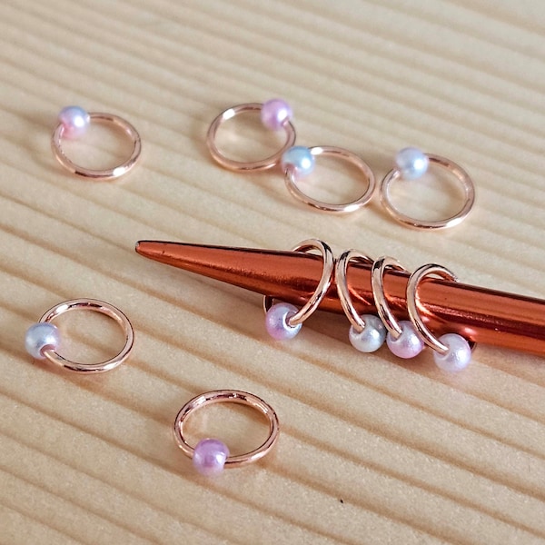 OCEAN PEARL Stitch Marker / 10 pcs / Rose Gold Snag Free Stitch Markers / Notions