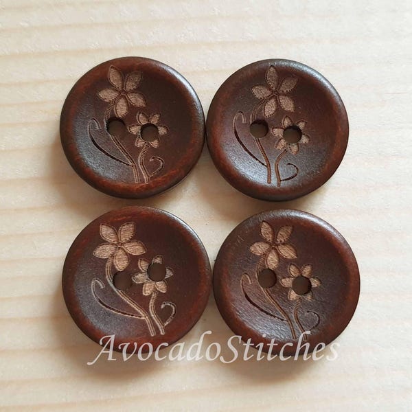 AvoDesigns MOM & ME DAISIES / Brown 2-Hole Wooden Buttons / 20mm (Set of 6)