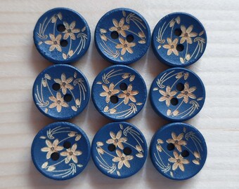 NAVY DAFFODIL / 15mm / Set of 8 buttons / Dark Blue Wooden Buttons / Sewing Buttons