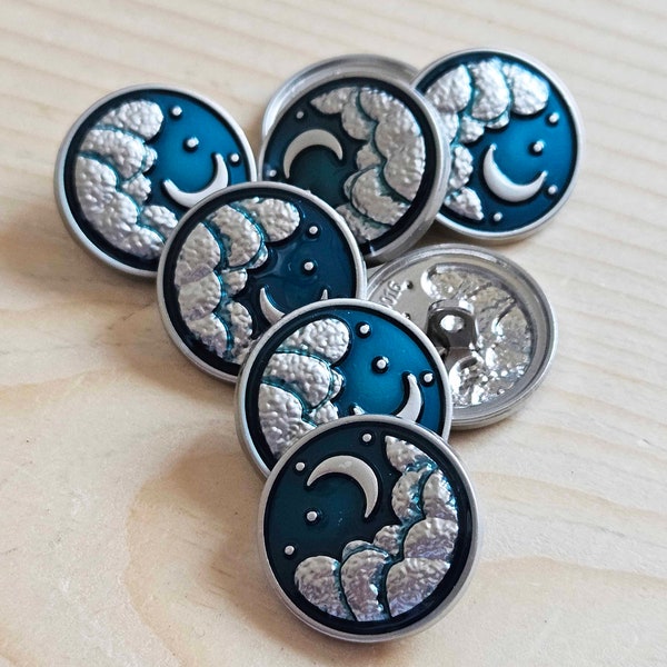 EMERALD SKY (Silver Moon) / 20mm / Metal Shank Buttons / Sewing Buttons