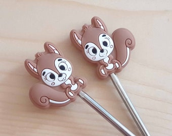 Set of 2* - SQUIRREL Knitting Needle Stoppers / Animal Stitch Stoppers / Wild Animal Point Protectors / Knitting Accessories