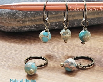 MIDNIGHT REIGN (Natural Stones) - 5 pieces / Knitting Crochet Stitch Markers / Notions