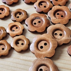 VINTAGE FLOWER BROWN 2-Hole / 12.5-35mm/ Wooden Buttons / Sewing Buttons