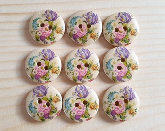 PEONY BOUQUET / 18mm / Set of 6 buttons / Wooden Buttons / Sewing Buttons