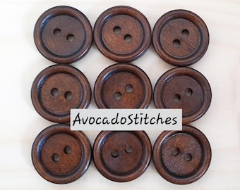 THIN EDGE BROWN / 13mm - 30mm / Wooden Buttons / 2-hole Buttons / Sewing Buttons