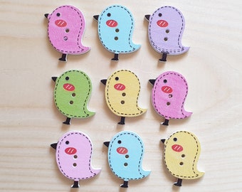 CHICKADEE / 25*25mm / Wooden Buttons / Sewing Buttons