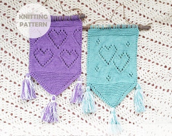 SWEET HEARTS Wall Hanging (Digital Knitting Pattern) / Knit Wall Hanging Pattern / Digital Knitting Pattern