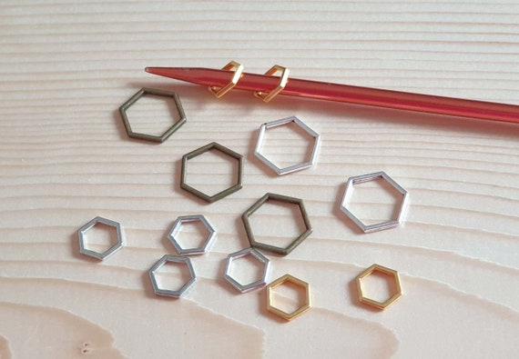 Metal Hexagon Stitch Markers Set of 60 in Storage Tin Quality