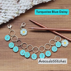 TURQUOISE DAISY Progress Keeper Chain / Numbered Stitch Markers Chain / Row Counter Chain / Knitting Stitch Markers / Notions