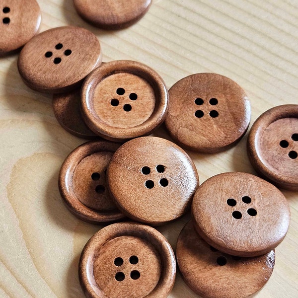 4 TROUS MARRON MARRON / 25 mm / Lot de 8 boutons / Boutons en bois / Boutons de couture