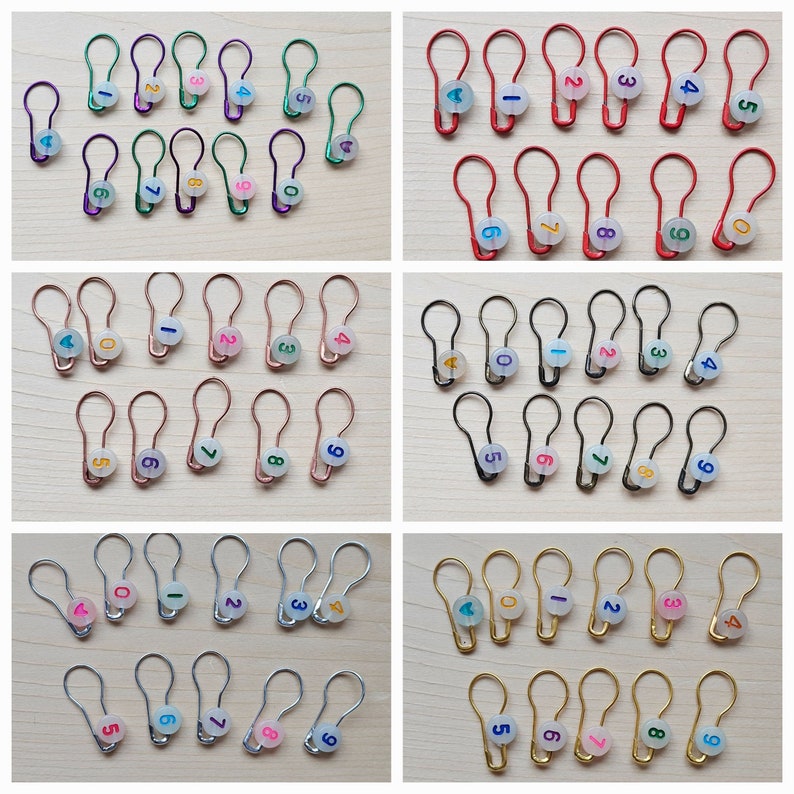 RAINBOW BEADS Numbered Bulb Pins Stitch Marker Set 11 pcs Row Counter Markers / Bulb Pins / Crochet Knitting image 1