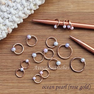 OCEAN PEARL Stitch Markers / 10 pcs / Rose Gold Snag Free Stitch Markers / Notions