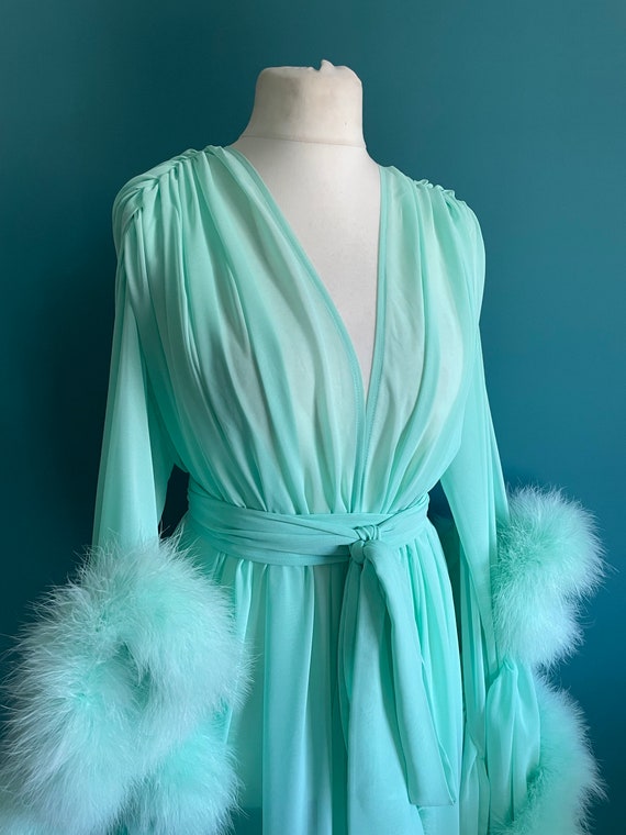 green emerald velvet dress Sage Stripe Sherpa Dressing Gown  The Oodie