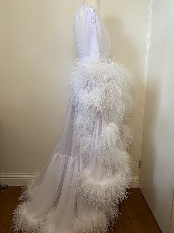 Chiffon dressing gown with fur sales