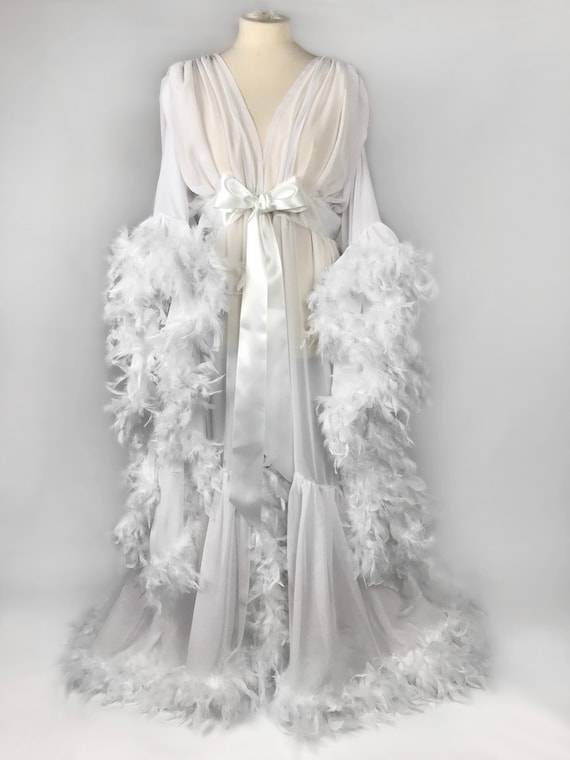 vintage chiffon dressing gown 1940's Cream Silk Chiffon Robe Eveliina Vintage