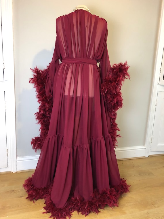 burgundy dress with feather trim MOMENTOUS FEATHER TRIM ACRYLIC EXCLUSIVE OCCASION DRESS (Burgundy)