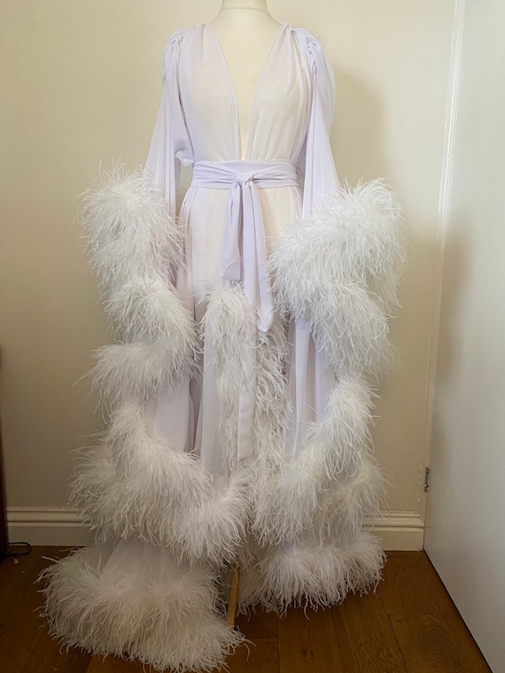 Chiffon Dressing Gown With Ostrich 