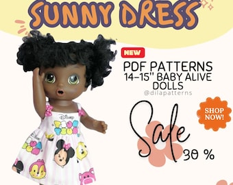 Robe Sunny (Patrons de couture PDF) pour Baby Alive 14-15"