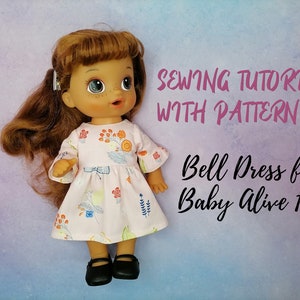 Patrón de costura para vestido con mangas acampanadas de Baby Alive de 30 cm