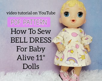 Patron de couture de robe à manches cloche pour poupée Baby Alive 11 pouces