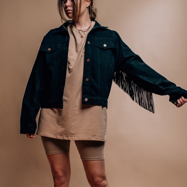 Black Denim Jacket Etsy