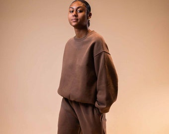 Womens  Unisex Metropolitan Crew Neck Brown Set, Grey Sweatsuit,  Streetwear, Tracksuit fleece, two piece set, Sweatpants set