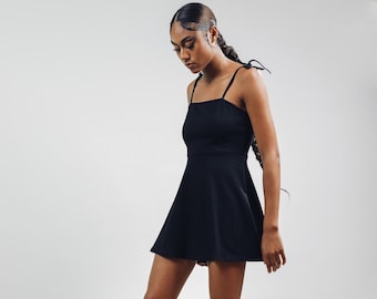 Jay Hemp Black Mini Dress, Summer Hemp Dress, Grunge Black Mini Dress with Ties, Streetwear Dress