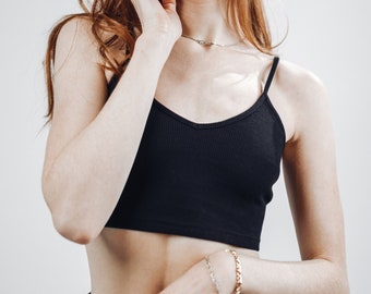 Black Impossible Crop Top,  Cotton Top, Basic Top, Bralette, Yoga bra, Cami Spaghetti Strap Top