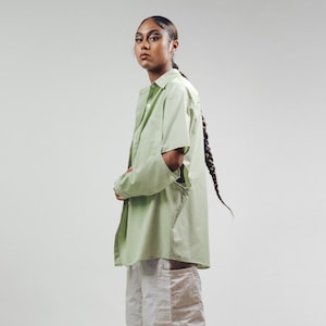Green Cut Out Oversized Shirt: Long Sleeve Button-Down