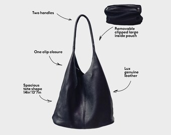 ACS Genuine Leather Handbag, Leather Tote Bag, Leather Purse, Slouchy Handbag Shoulder Bag, Leather Shopper Bag