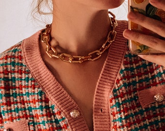 Gold Gliederhalskette: Messing Statement Choker (37 cm)