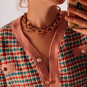 Dicke Gold und Silber Ketten-Halskette / Choker Große Ketten-Halskette / Chunky Ketten-Halskette / Goldketten-Halskette / Silber-Kettenhalskette