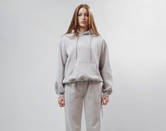 Unisex Concrete Sweatsuit, Streetwear, Gray Tracksuit, Gray Sweatsuit, Two piece set, fleece hoodie and joggers, Gray sweatpants and hoodie