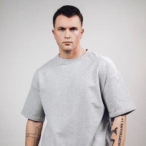 Oversized Gray Cotton T-Shirt - Drop Shoulder, Baggy Fit
