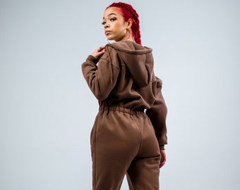Hajotrawa Womens Hooded Zipper Up Long-Sleeve One Piece Rompers Jumpsuits Hajotrawa Womens Hooded Zipper Up Long-Sleeve One Piece Rompers Jumpsuits